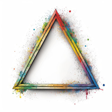 Empty triangle frame on white background. Concept of overlapped mystery colorful watercolor. Finest generative AI.の素材
