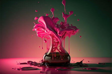 Abstract background of pink oil or watercolor splashing after water drop in realistic detail splatter, vivid artistic illustration of dynamic art. Finest generative AI.の素材