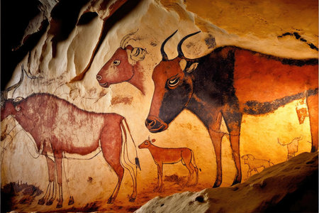 Rock paintings prehistoric evidence in ancient age. Finest generative AI.の素材
