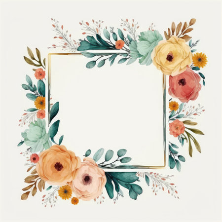 Watercolor pastel colorful floral drawing in hexagon made from dried flowers in shape concept. Finest generative AI.の素材