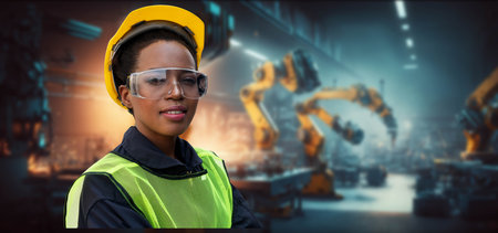 An industry worker portrait at workplace, exceptional industrial job occupation