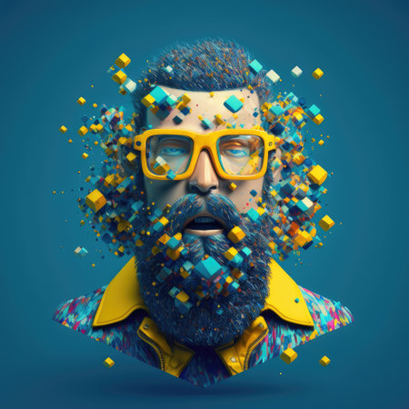 Geometric abstraction smart man revolution designed of various feelings. Colorful stylist intangible theme imagination. Finest generative AI.の素材