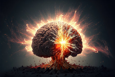 A genius human brain abstract color powder explosion art with 3D creative splash showing concept of psychology inspiration creativity emotion and wisdom . Admirable Generative AI image .の素材