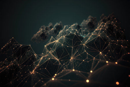Abstract of polygon space in darkness. Concept of molecules geometric. Finest generative AI.の素材