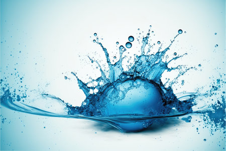 Splash blue water transparent isolated background. Concept of aqua fresh diverse movement in freedom. Finest generative AI.の素材