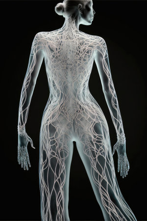 Abstract luxurious fashion design in jumpsuit. Abstract in luxury of haute couture in silicone pattern of cloth with body shape. Finest generative AI.の素材