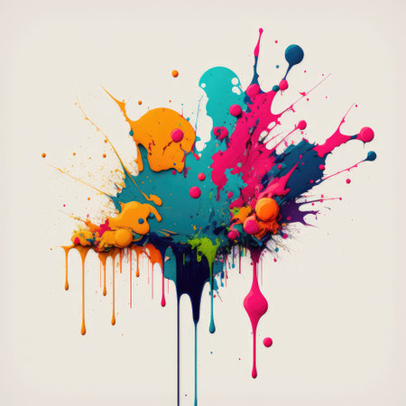 Splatters of colorful concept isolated on background. Inspiration of abstract blending multicolor creativity. Finest generative AI.の素材