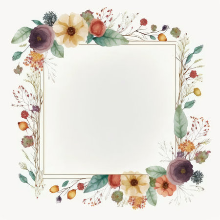 Watercolor pastel colorful floral drawing in hexagon made from dried flowers in shape concept. Finest generative AI.の素材