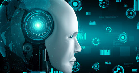 Futuristic robot artificial intelligence huminoid AI for industrial factory technology development...