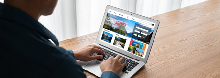 Online travel agency website for modish search and travel planning offers deal and package for flight , hotel and tour bookingの写真素材