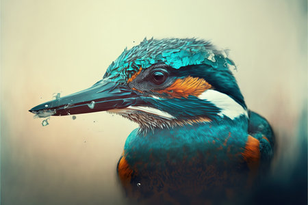 Contemporary abstract artwork double exposure kingfisher of and forest landscape design, concept of bird and natural wilderness adventure. Superb Generative AI.の素材