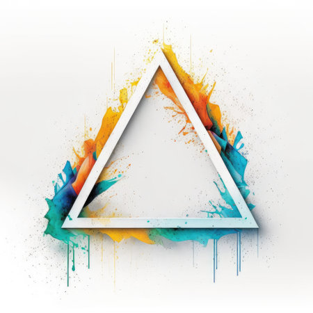Empty triangle frame on white background. Concept of overlapped mystery colorful watercolor. Finest generative AI.の素材
