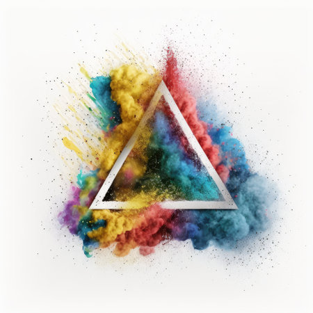 Exploring of multicolor powder color in triangle shape with background. Finest generative AI.の素材