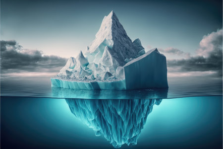 Large white iceberg floating in the frozen ocean with underwater beautiful transparent view. Concept of polar geographic. Finest generative AI.の素材