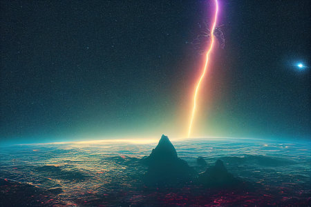 Splendid scenic outer space vibrant color starry galaxy universe in bizarre and fantasy cosmical light in digital art generative AI background. Colorful light in the deep space wallpaper.の素材