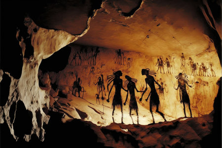 Rock paintings prehistoric evidence in ancient age. Finest generative AI.の素材