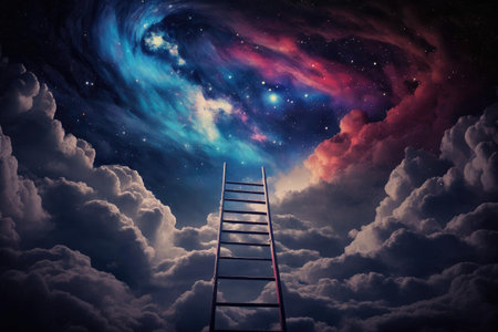 Magical stair up to night sky full of stars. superlative generative AI image.の素材