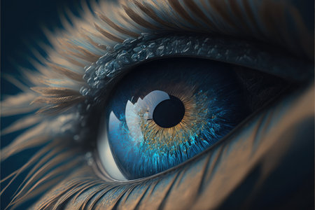 Close-Up of eye perfect blue eye macro vision. Concept of through eyelash view precise and straight to the target. Finest generative AI.の素材