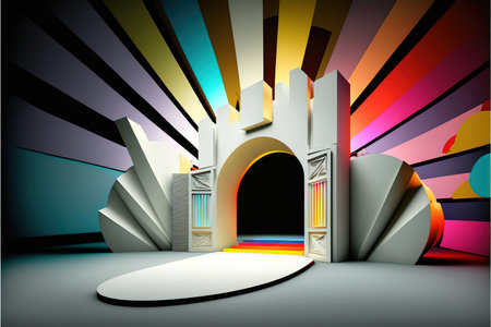 Realistic show stage or podium with rainbow color in modern realistic design. Idyllic scene for entertainment performance, abstract vivid color minimal backdrop. Superb Generative AIの素材