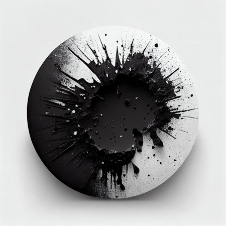 Abstract of black grunge circle fresh isolated on white background. Concept of painting technique. Finest generative AI.の素材