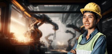 An industry worker portrait at workplace, exceptional industrial job occupationの写真素材