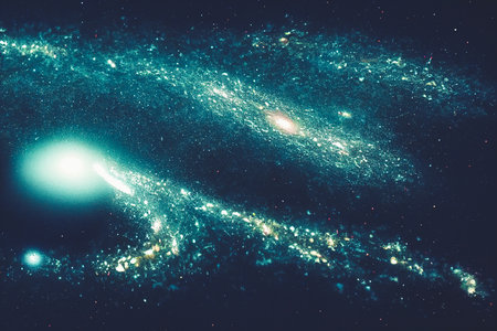 Splendid scenic outer space vibrant color starry galaxy universe in bizarre and fantasy cosmical light in digital art generative AI background. Colorful light in the deep space wallpaper.の素材
