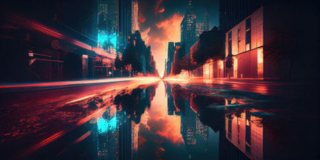 Futuristic metaverse imaginative city under neon lights. superlative generative AI image.の素材