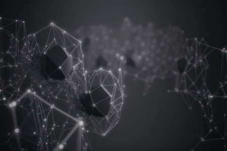 Abstract of polygon space in darkness. Concept of molecules geometric. Finest generative AI.の素材