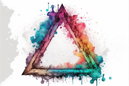 Colorful triangle arts of abstract frame. Concept of watercolor painting on geometry. Finest generative AI.の素材
