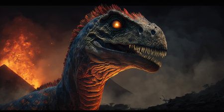 Prehistoric creature or dinosaur in the wild nature. Realistic style drawing. superlative generative AI image.の素材