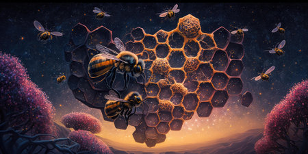 Honey bee in outer space space fantasy. superlative generative AI image.の素材