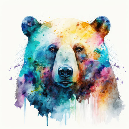 Abstract splash watercolor painting. Concept of polar bear in wide life design. Finest generative AI.の素材