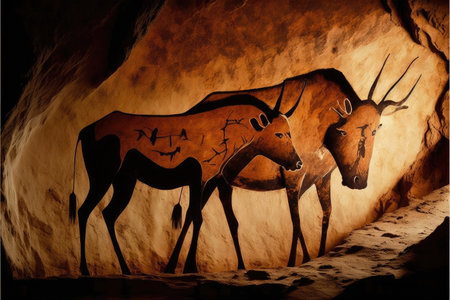 Rock paintings prehistoric evidence in ancient age. Finest generative AI.の素材