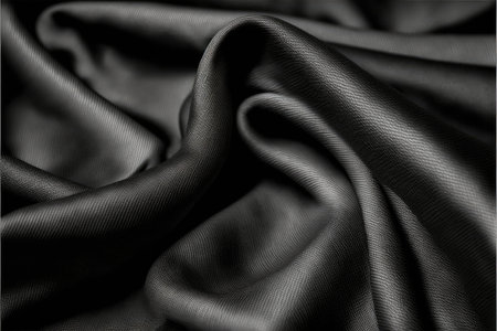 Abstract art of textured black fabric for clothing. Concept of wavy textile material with whole background. Finest generative AI.の素材