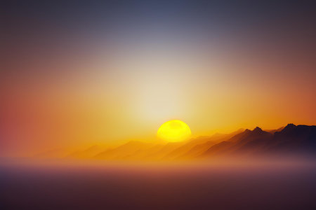 Tranquil minimal landscape in foggy morning scene. superlative generative AI image.の素材