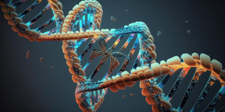 Medical helix of DNA in multiple colors. superlative generative AI image.の素材