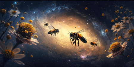 Honey bee in outer space space fantasy. superlative generative AI image.の素材
