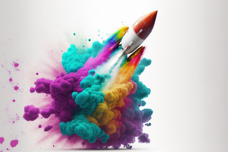 Creative rocket launch by exploding engine of creativity , taking off for new opportunity . Admirable Generative AI image .の素材