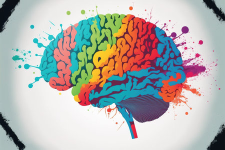 A genius human brain abstract painting art with creative watercolor splash showing concept of psychology inspiration creativity emotion and wisdom . Admirable Generative AI image .の素材