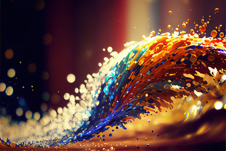 Vibrant rainbow color tidal wave splashing in contemporary abstract art background with colorful gradient and beautiful lighting. Superb Generative AIの素材