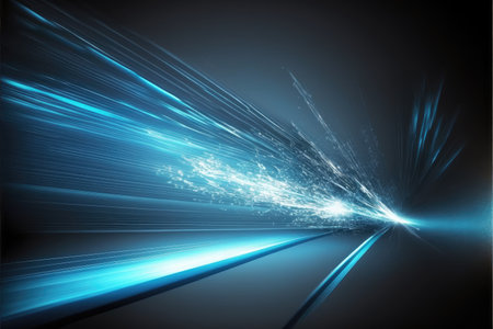 Abstract of high speed car racing of taillight in streak with blue color concept. Art in digital street background. Finest generative AI.の素材