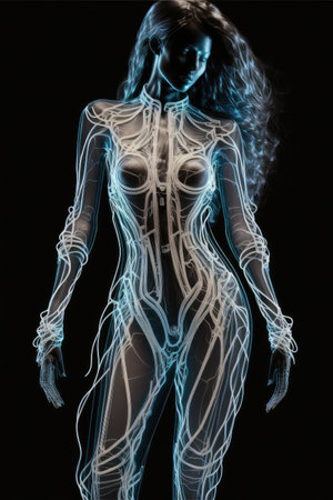 Abstract luxurious fashion design in jumpsuit. Abstract in luxury of haute couture in silicone pattern of cloth with body shape. Finest generative AI.の素材