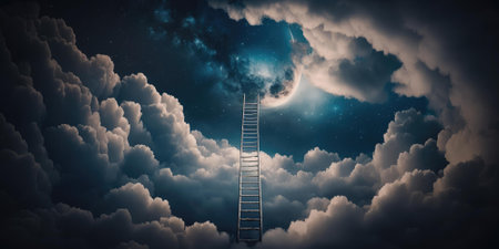 Magical stair up to night sky full of stars. superlative generative AI image.の素材