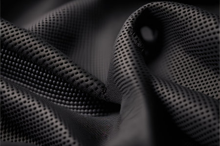 Abstract art of textured black fabric for clothing. Concept of wavy textile material with whole background. Finest generative AI.の素材