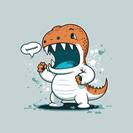 Funny Tyrannosaurus rex dinosaur cartoon character. Concept of diverse feeling. Finest generative AI.の素材