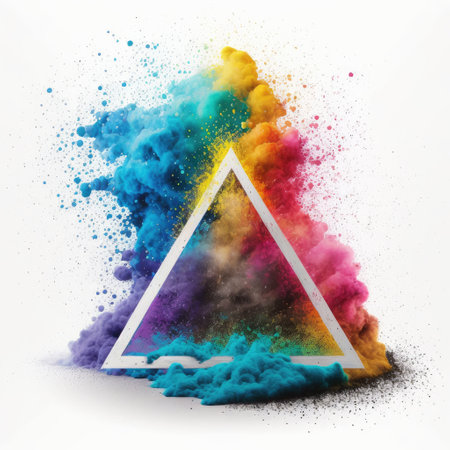 Exploring of multicolor powder color in triangle shape with background. Finest generative AI.の素材