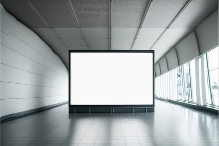 Blank advertising billboard in a large-scale square size in modern hallway. Concept of the media mounting with empty wall background. Finest generative AI.の素材