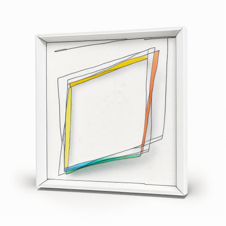 Empty square frame on white background. Concept of overlapped mystery colorful watercolor box. Finest generative AI.の素材