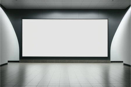 Blank advertising billboard in a large-scale square size in modern hallway. Concept of the media mounting with empty wall background. Finest generative AI.の素材