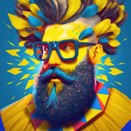 Geometric abstraction smart man revolution designed of various feelings. Colorful stylist intangible theme imagination. Finest generative AI.の素材